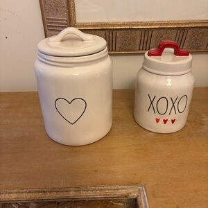 Rae Dunn Valentine XOXO White Canister with Lid and Heart Canister with Lid